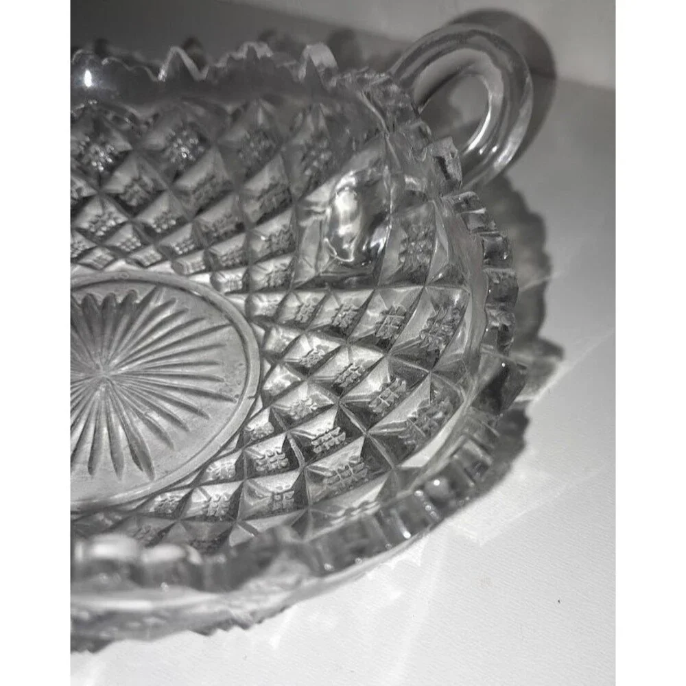 Vintage Anchor Hocking Waterford Waffle Clear Glass Handled Dish Bowl 7 inch